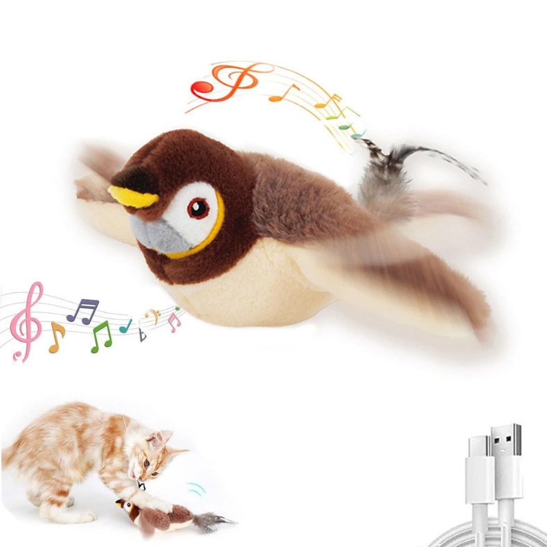 Passarinho Para Gato Brinquedo Interativo Recarregável Toque Ativado De Pelúcia