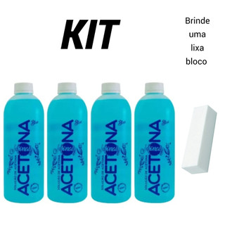 Kit De Acetona Monaly C/4 Unidades + Brinde Lixa Bloco Polidora