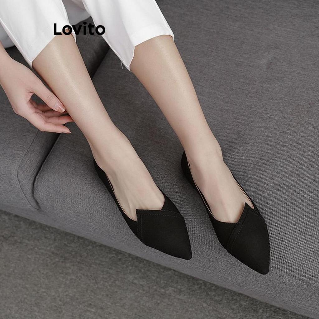 Detalhes do Lovito Elegante Plain Contraste Encadernação Temperamento Confortável Respirável Ballet Flat para Mulheres LFA58360