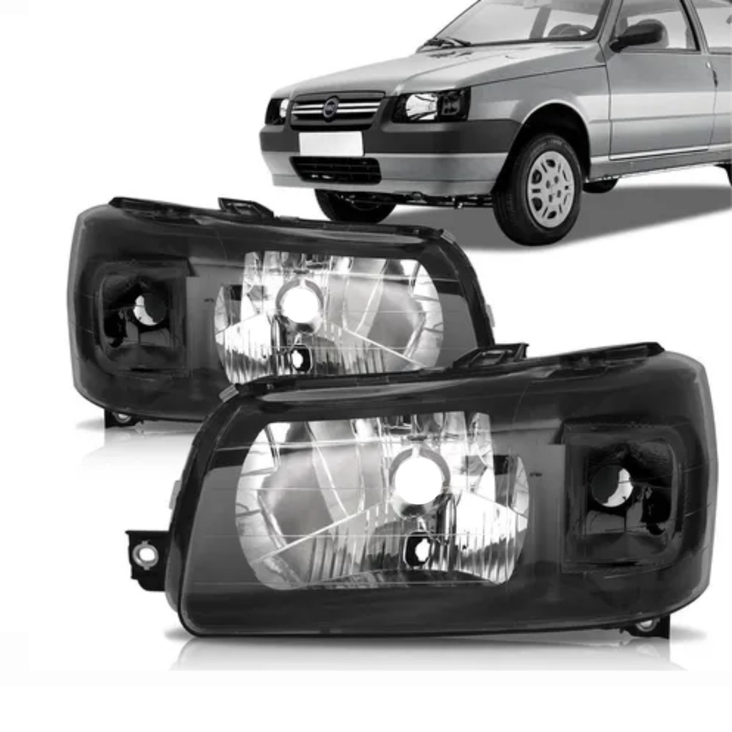 Par FAROL FIAT UNO 2004 ate 2013 Mascara Negra