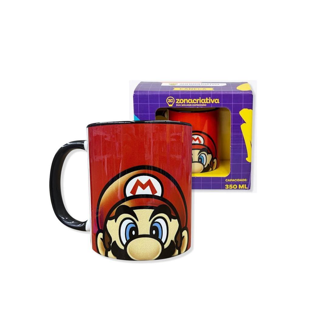 Caneca Super Mario Face 350ml Pop Cerâmica Nintendo Original Zona Criativa Presente Geek Decoração Infantil