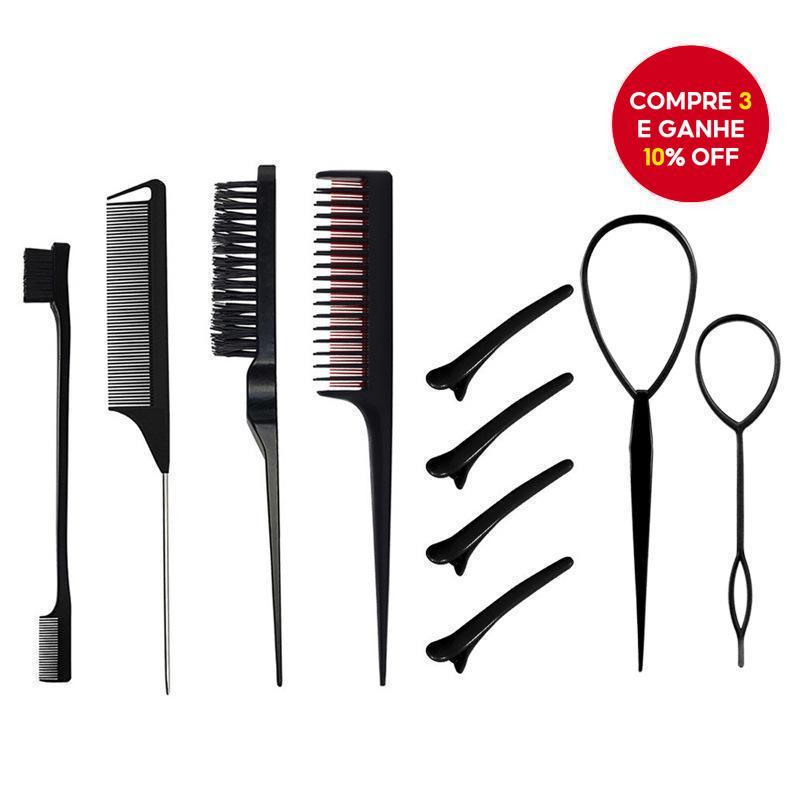 Conjunto De Pente De 10 Peças Com Ferramenta De Trança E Clipe De Bico De Pato Estilo , Escova De Cabelo