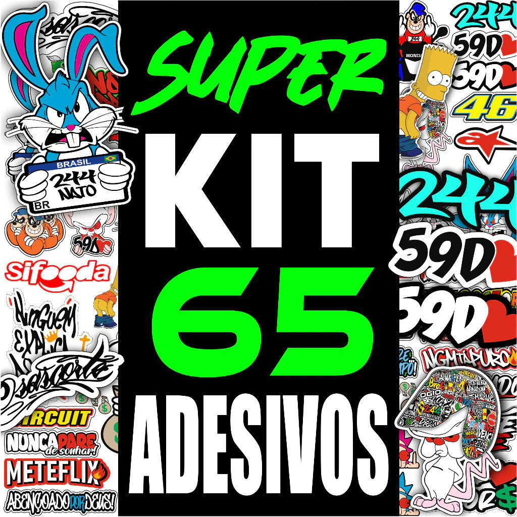 Kit 65 Adesivos Para Capacete Carro Bike Moto Prova D'Água Adesivos Grandes em Oferta na Shopee