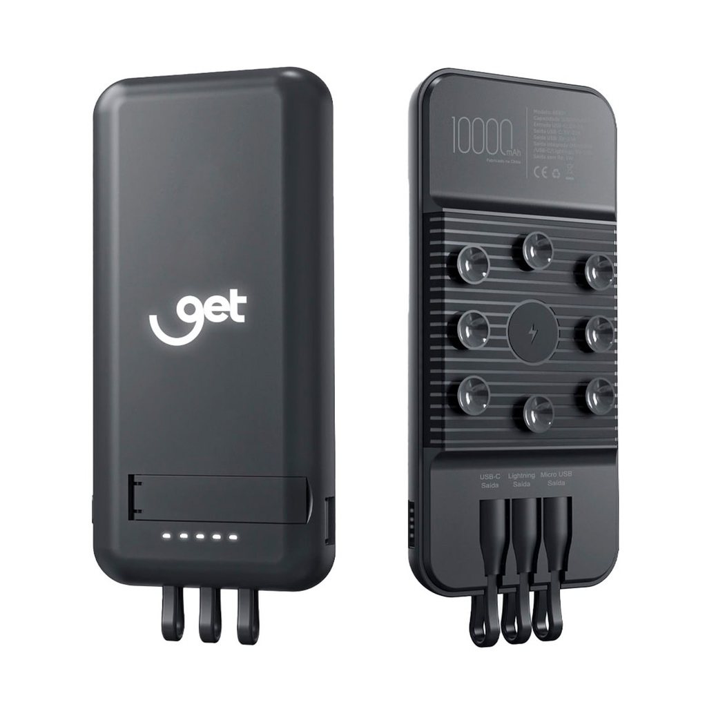 Carregador Portátil Sem Fio com Ventosas Get 10000mAh Preto