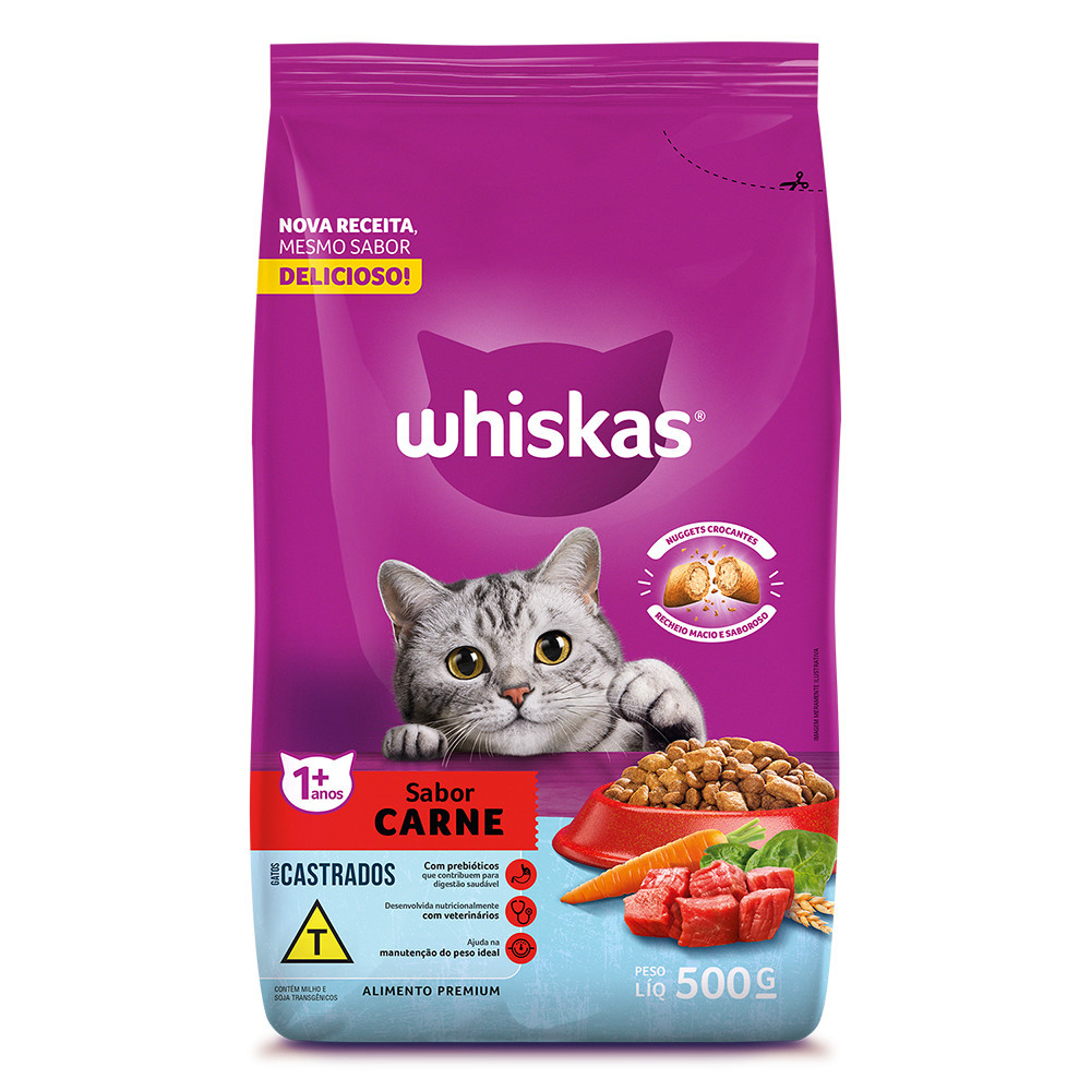 Ração Carne Gatos Adultos Castrados 900 g Whiskas