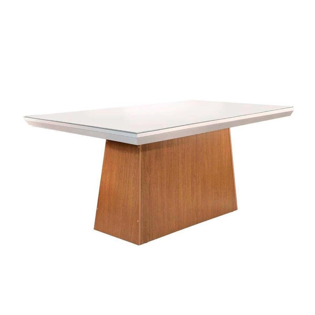 Mesa para Cozinha Luna + Tampo Madeirado Vidro Reto 180x90cm Imbuia/Off White - Rufato
