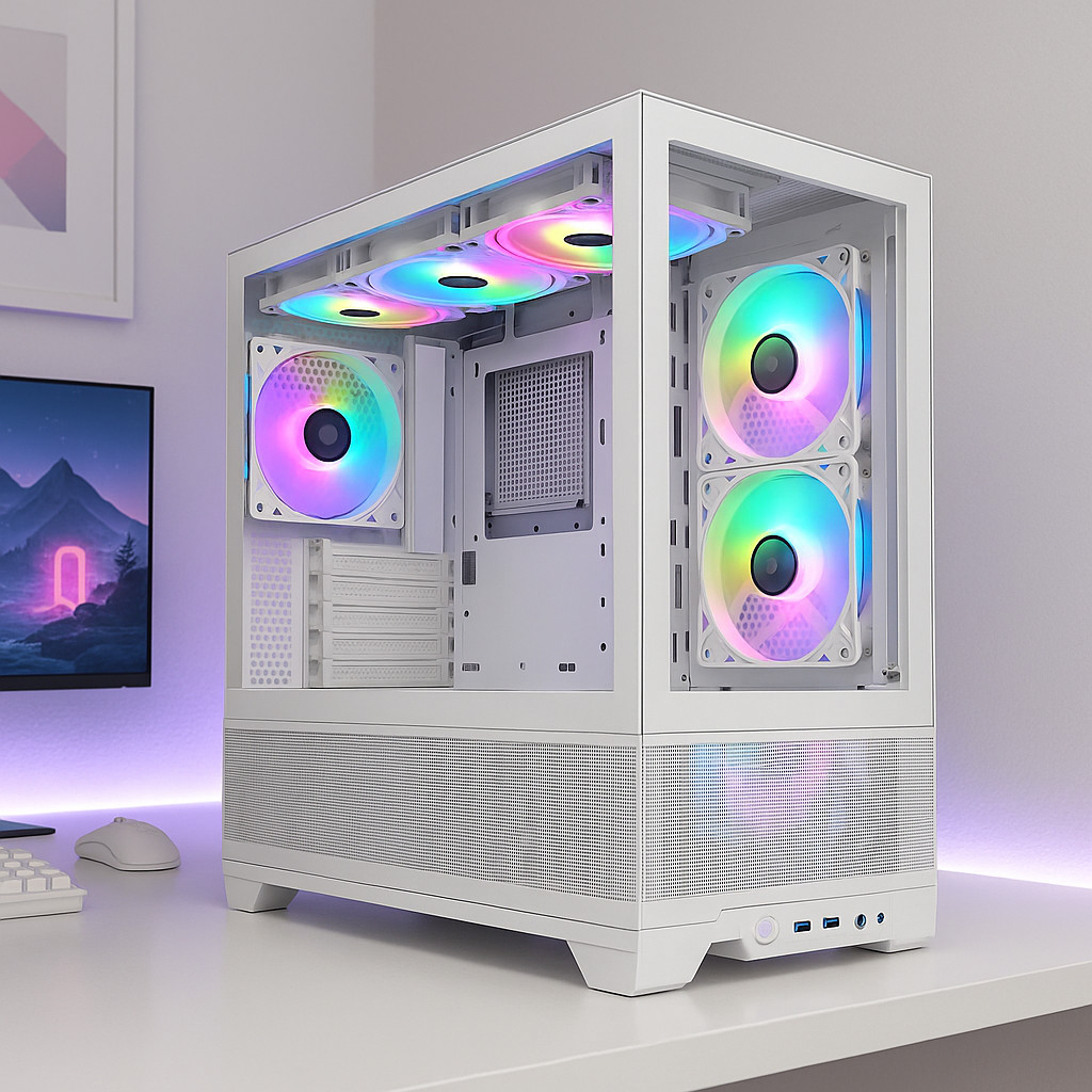 Gabinete Gamer Branco Vidro Temperado ATX M-ATX ITX 6 Fans RGB Incluso D-ATX12