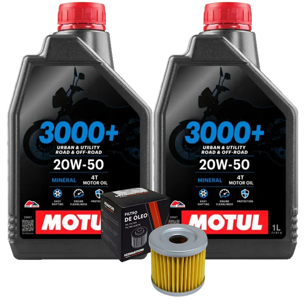 Kit Óleo Motul 3000 20W50 2L + Filtro p/ Comet 250, Mirage 250, Yes 125, Burgman 400