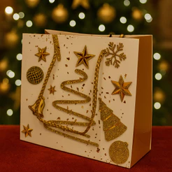 Sacola de Papel Decorativa Natalina Árvore e Estrela 14x5x15x6cm