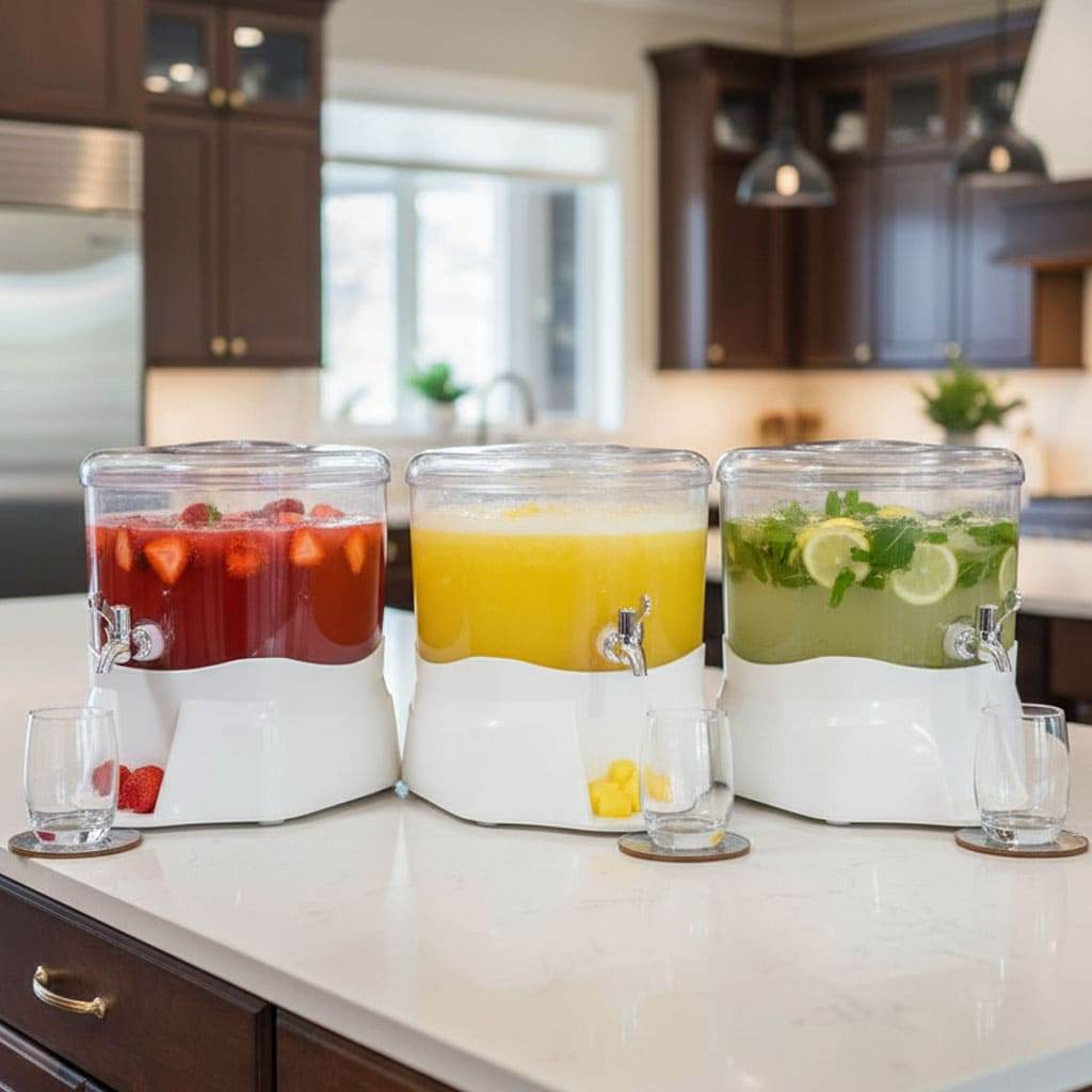 Suqueira Acrílica Incolor 7L Ideal para Bebidas, Eventos, Buffets, Sucos, Água Aromatizada e Drinks + 2 Torneiras