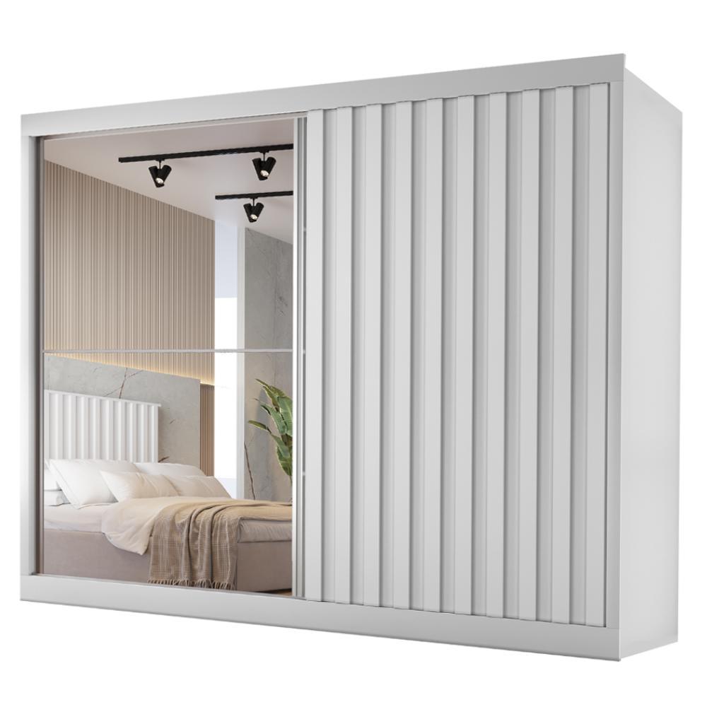 Guarda Roupas Casal 2 Portas de Correr com Espelho Ripado 100% MDF 4 Gavetas Malta em Oferta na Shopee