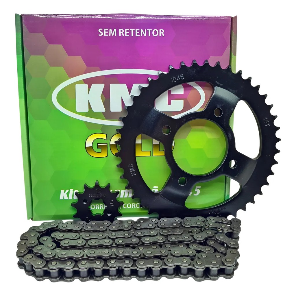 KIT RELAÇÃO TRANSMISSÃO KMC DAFRA APACHE 150 CORRENTE SEM RETENTOR em Oferta na Shopee
