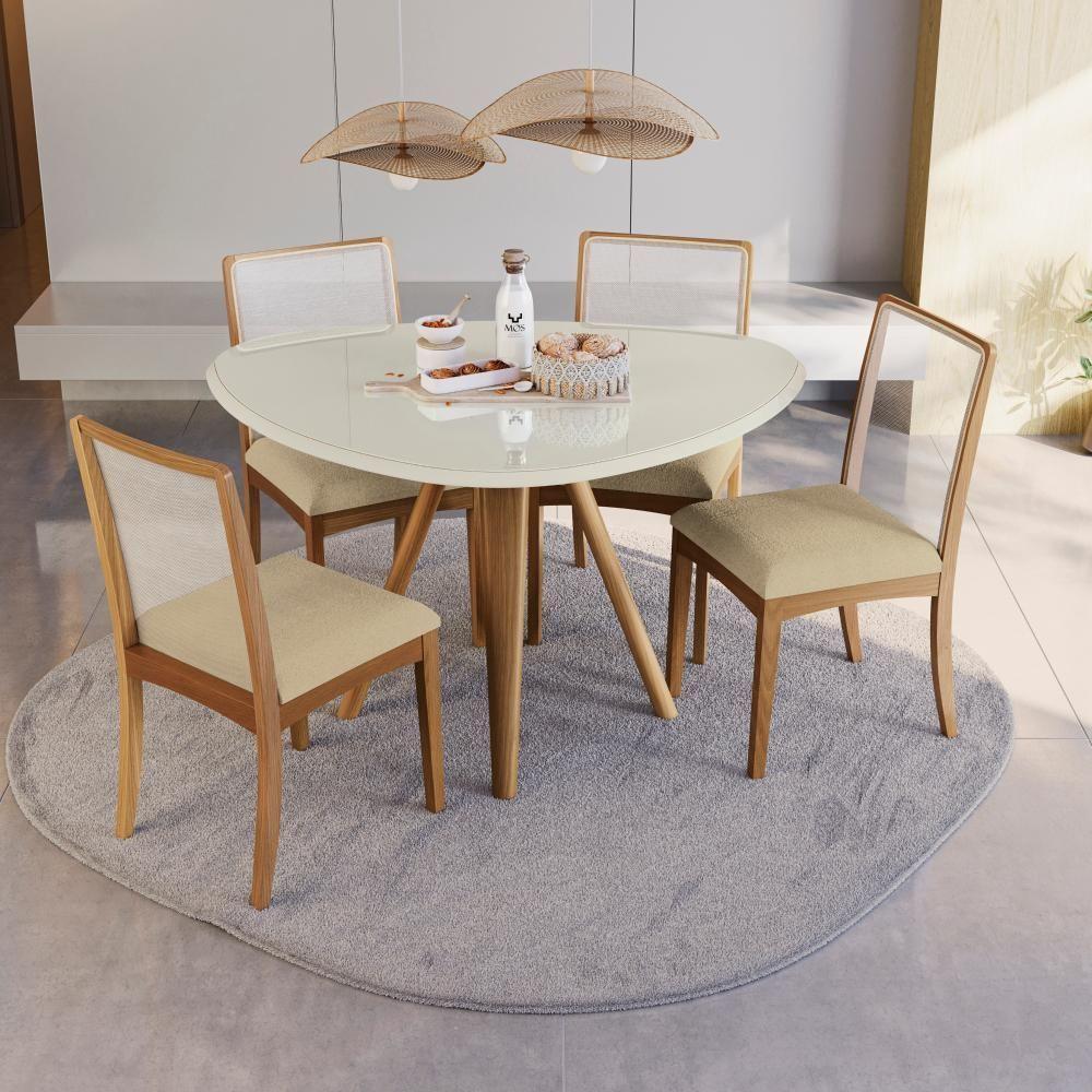Conjunto Sala De Jantar Madeira Maciça 4 Cadeiras Kappesberg Off White Bouclé Bege em Oferta na Shopee