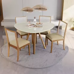 Conjunto Sala De Jantar Madeira Maciça 4 Cadeiras Kappesberg Off White Bouclé Bege