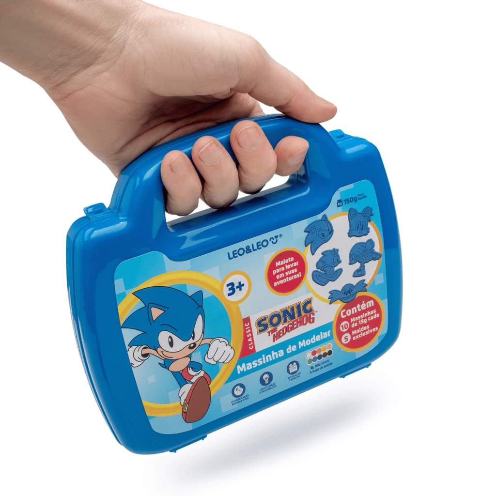 Massinha de Modelar Maleta Sonic - Kit c/ 150g 10 Cores + 5 Moldes Leo&Leo Leonora - 10367 em Oferta na Shopee