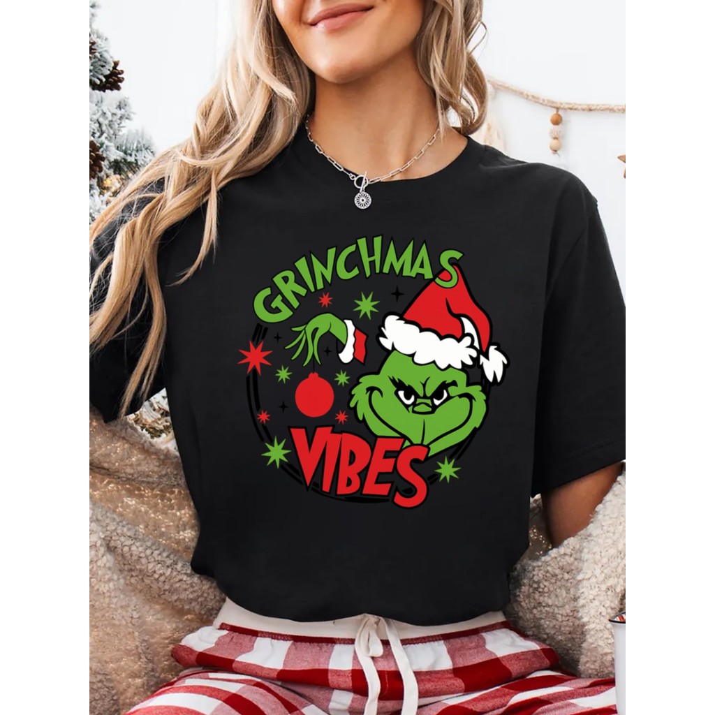 BR Moonlight Camiseta Feminina Grinchmas Max Natal Verde Vermelho Estampa Festiva Confortável Divertida Estilosa Moda
