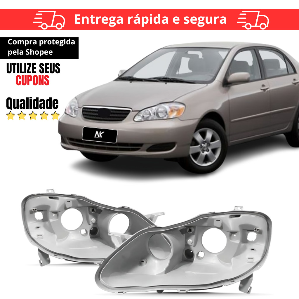 Par/Un Carcaça Farol Corolla 2003 2004 2005 2006 2007 2008 em Oferta na Shopee