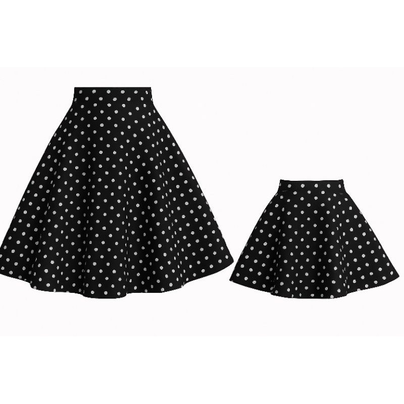 Kit Mãe e Filha saia de bolinha midi anos 60 - Infantil Adulto e Plus - Preta