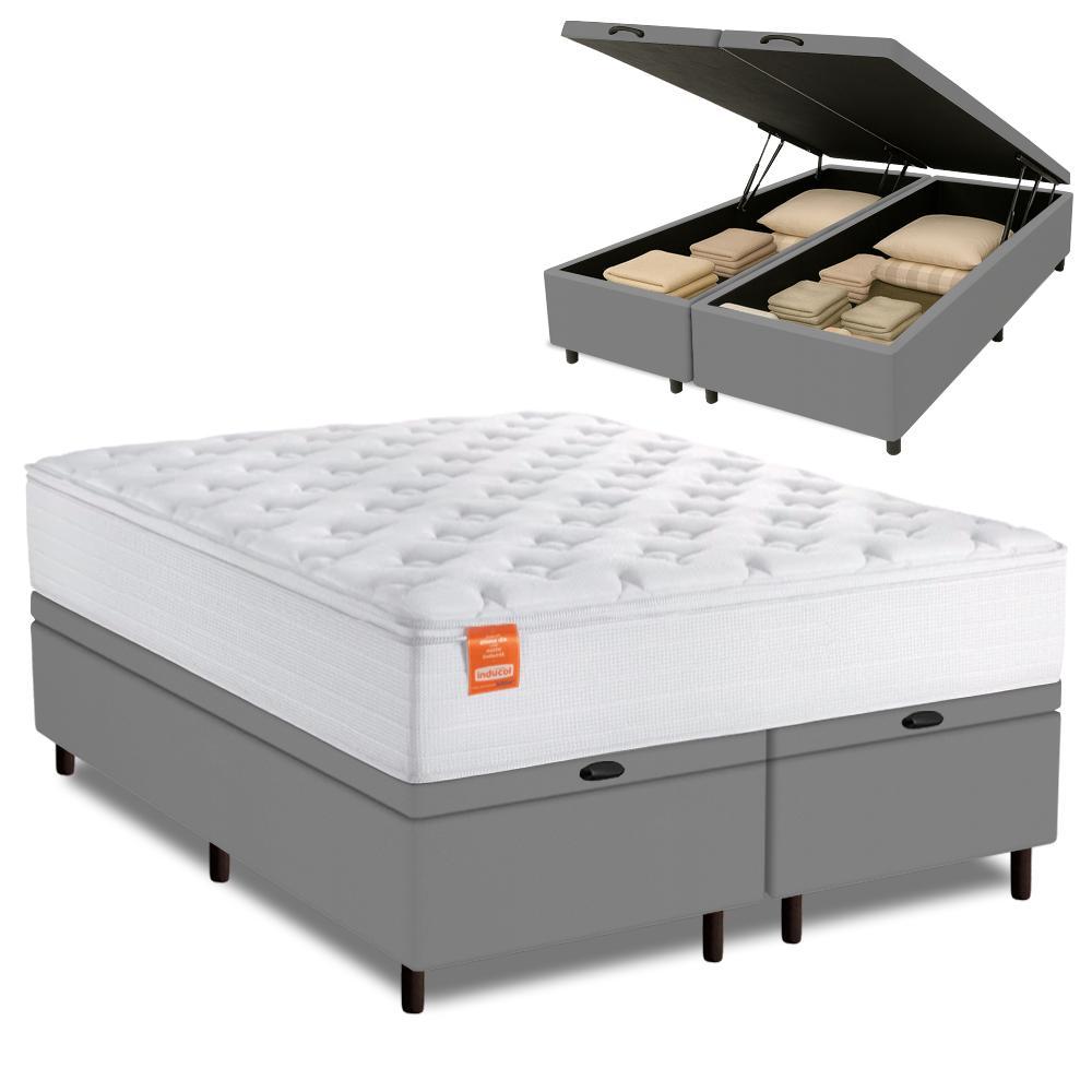 Cama Box Baú Colchão Casal King Molas Ensacadas Real 193x203x68cm Branco / Cinza Inducol - Suporta até 130kg por Pessoa em Oferta na Shopee