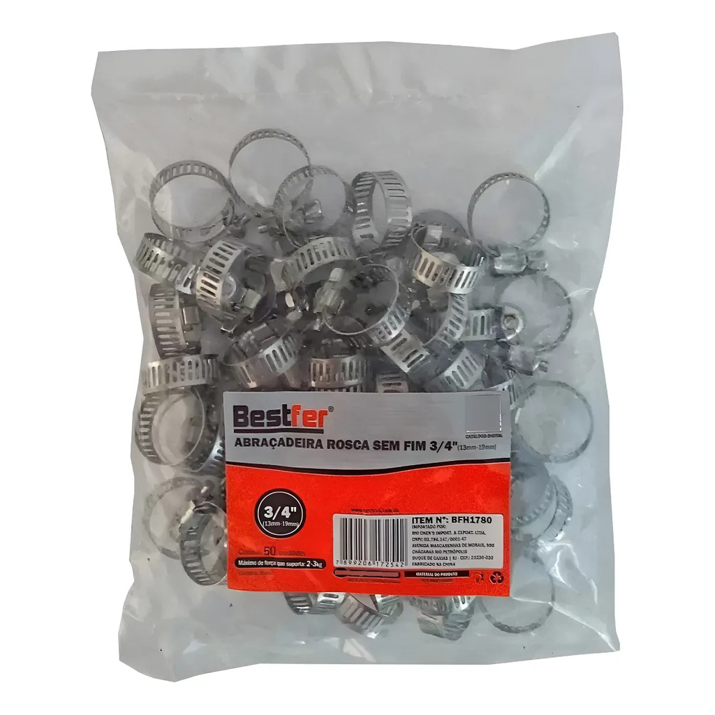 Kit 50 Abraçadeira Rosca Inox Reforçada S/ Fim 3/4 13mm 19mm