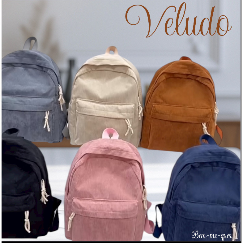 Mochila Grande Em Veludo Cores Vibrantes Passeio Escola Viagem Trabalho Dia A Dia Presente Natal em Oferta na Shopee