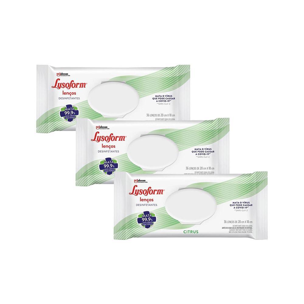 Kit 3 Lenços Umedecidos Desinfetante Lysoform Citrus 36un em Oferta na Shopee