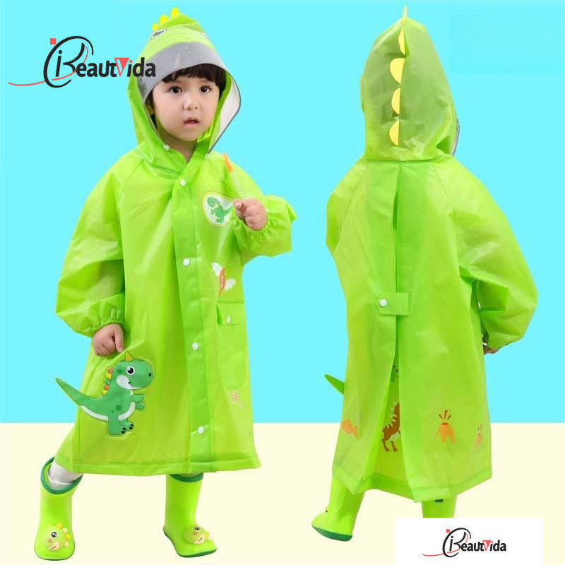 Capa De Chuva Infantil Dinossauro Poliéster Para Bebês Exterior Impermeável Crianças Poncho Boy Girl Rain Jacket