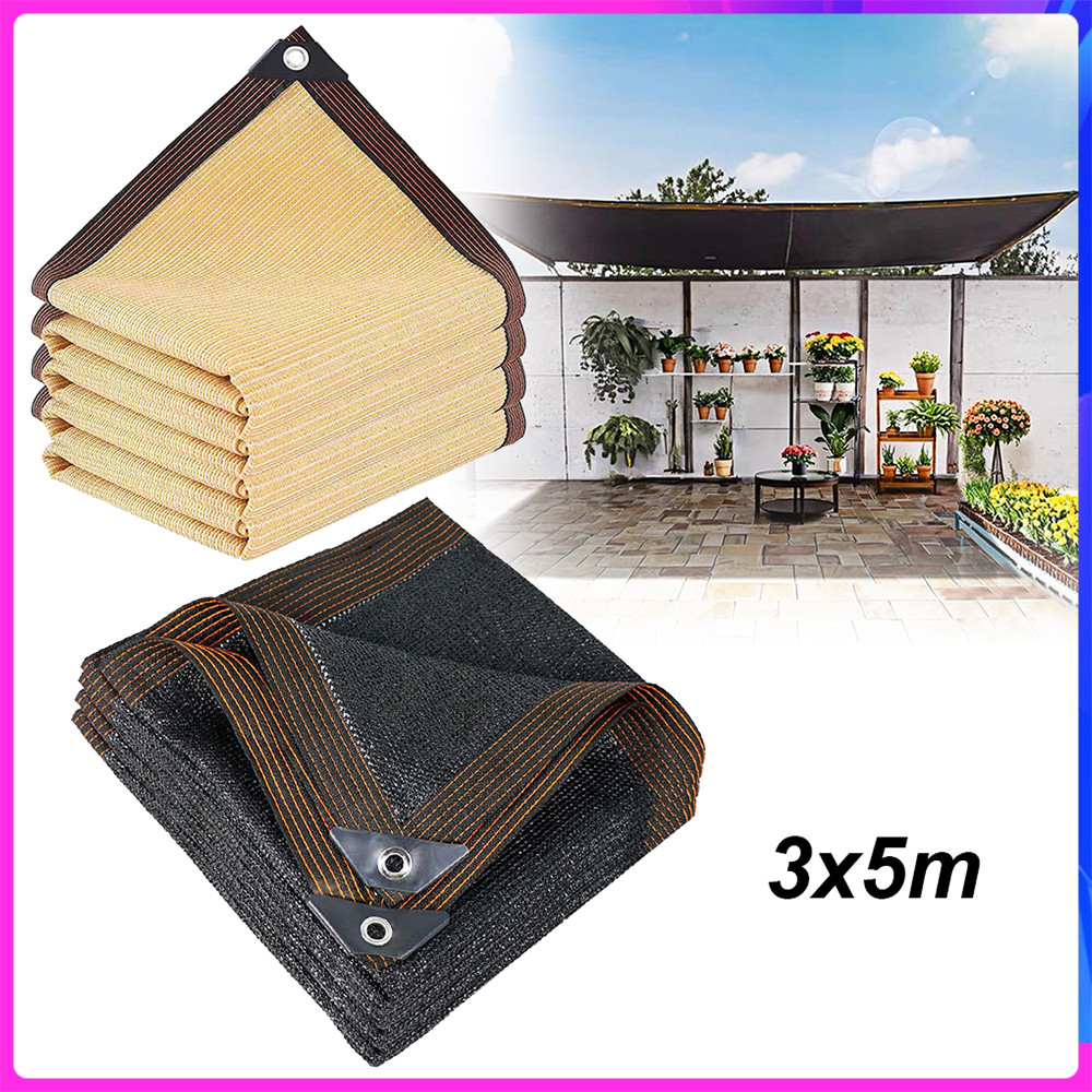 3x5 m Guarda-Sol Quadrado Tecido Protetor Solar Bloqueador Uv Permeável,Para Pátio Externo Jardim Pérgola,Preto/Bege