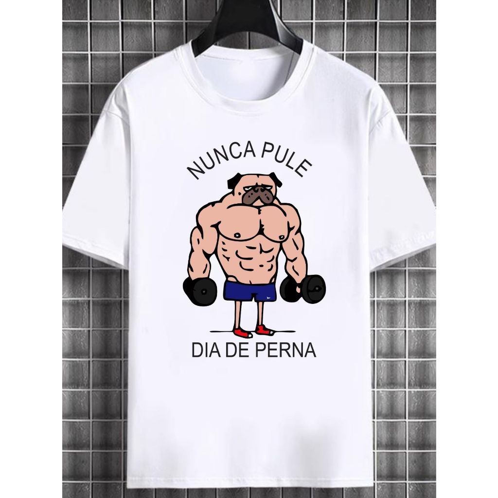 Camiseta Camisa Camiseta Básica Masculina 100% Algodão Academia Fitness Meme Cachorro Gym Treino De Perna Algodão Envio 