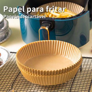 Forro de Papel Redondo para Air Fryer 50 Peças Descartável Antiaderente Tapete de Cozimen…