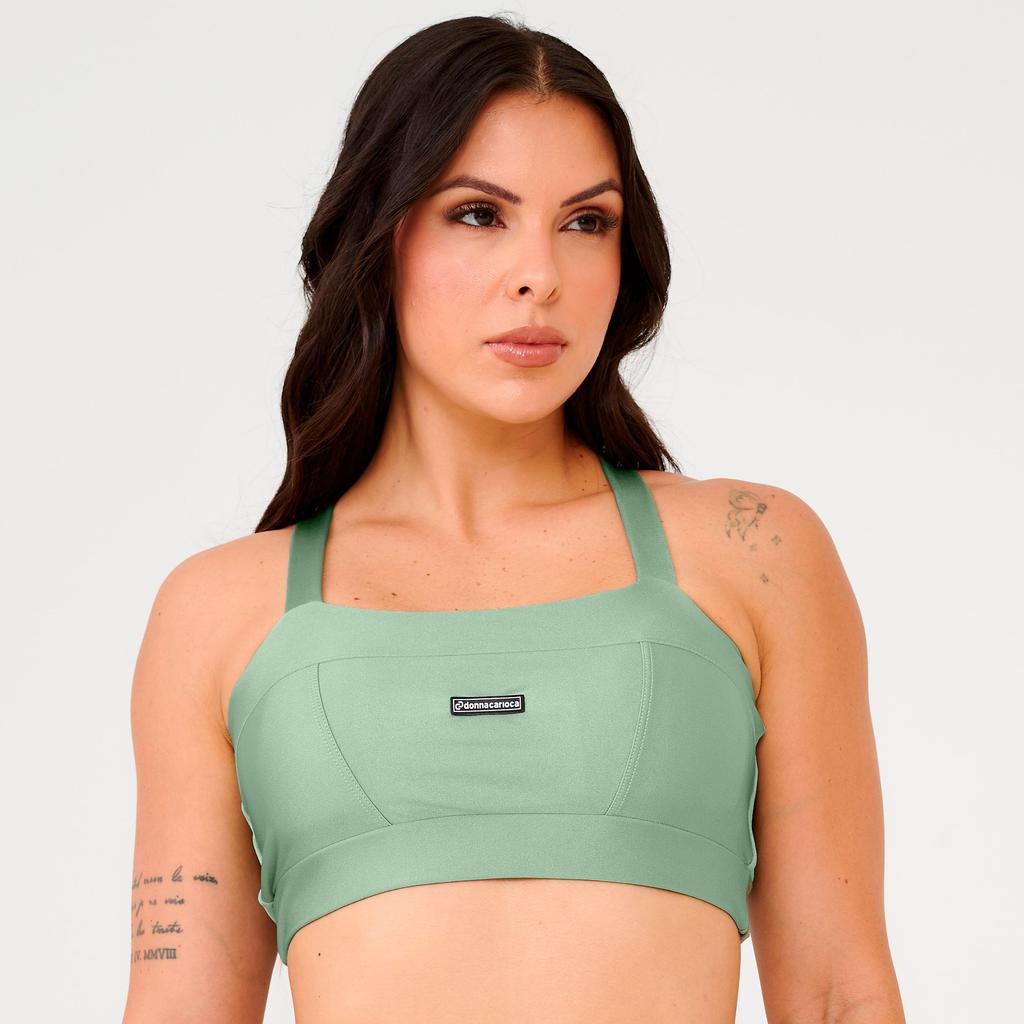 Top Faixa Com Recortes Verde Fluor Platinado Com Bojo em Oferta na Shopee