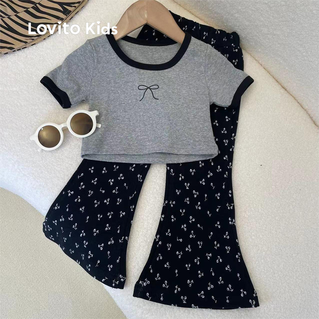 Lovito Kids Conjuntos de Calças Fofos com Detalhe de Contraste para Menina Moda Primavera/Verão LNL123078 em Oferta na Shopee