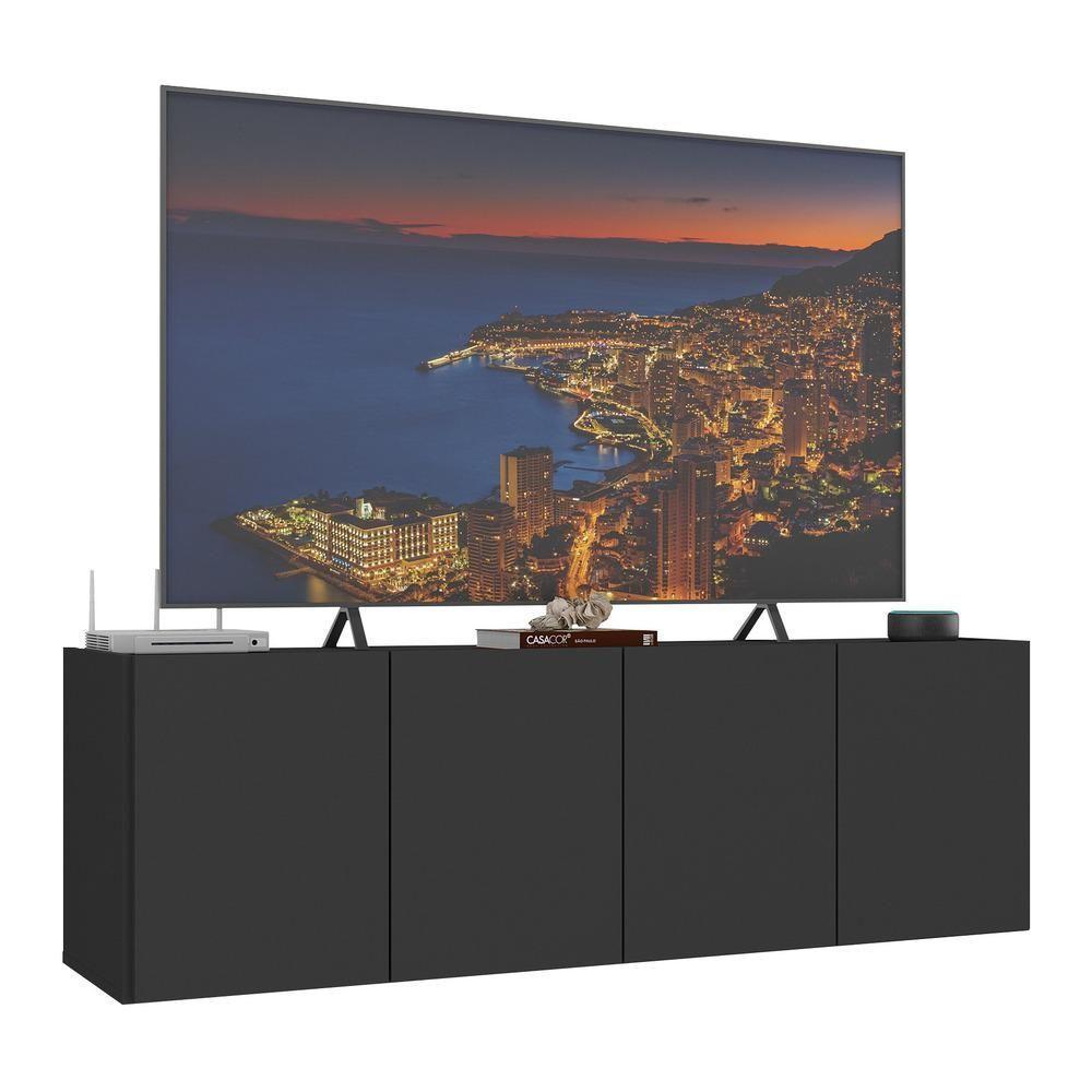 Rack Para Tv Até 50 Polegadas Com 4 Portas Suspenso Multimóveis Mp1070 Preto Preto