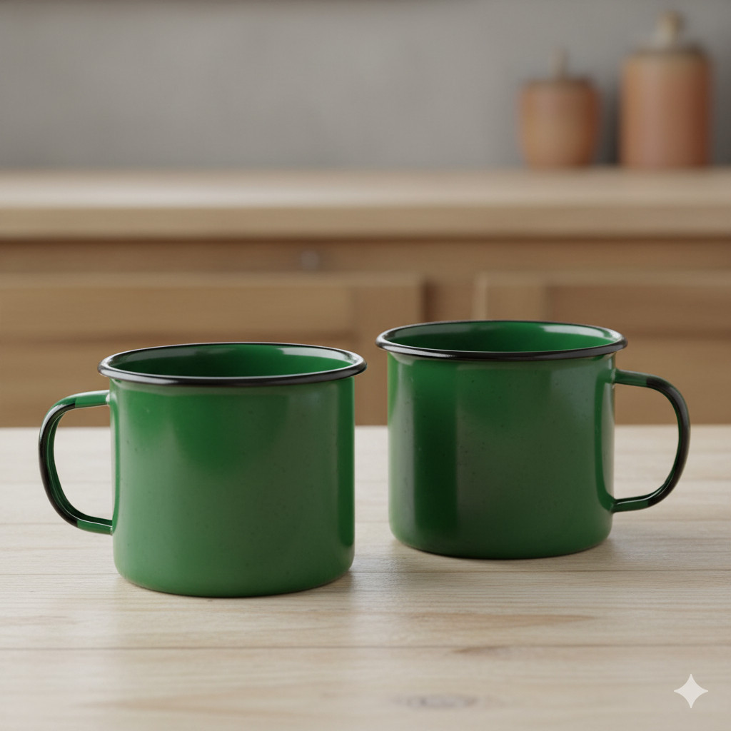 Caneca Esmaltada Verde kit 2 unidades xicara retro 350ml Xicara Acampamento Vintage Casa de Vó metal