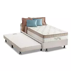 Cama Box c/Auxiliar Solteiro: Colchão Anjos Superlastic King Best Clean 28 + Base CRC Courano Branco(88x188)