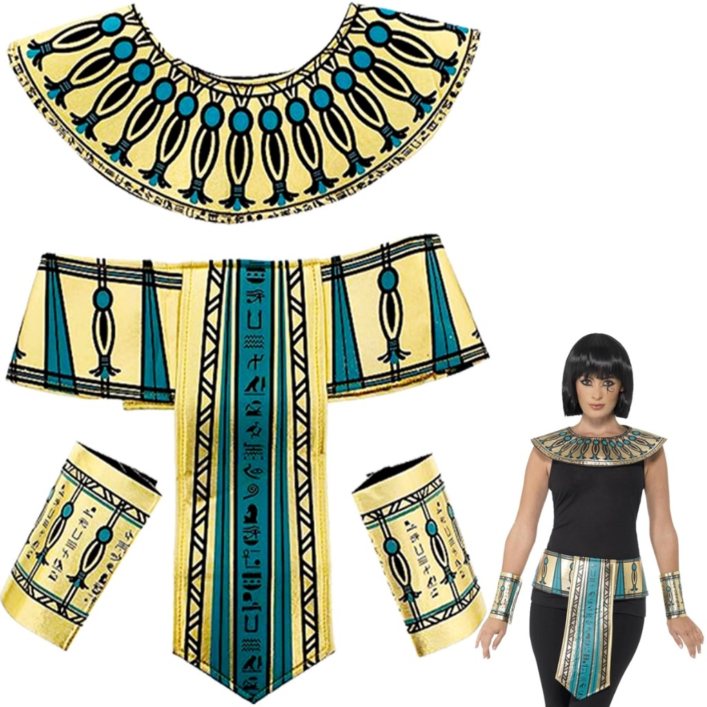 Kit Fantasia Bracelete Colar Grande Tecido Acessório Cintura Cinto 3pçs Cosplay Egito Faraó Egípcio Rei Cleópatra Festa