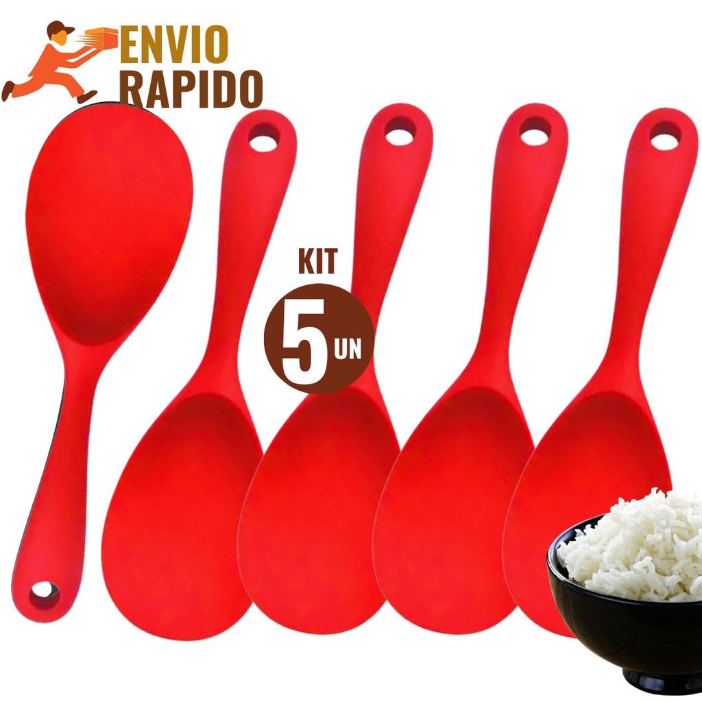 Kit 5 Colheres de Servir de Silicone Utensílios de Cozinha Antiaderente Não Risca Panela Resistente