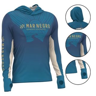 CAMISA DE PESCA X PROTECTION FISH TAIL COM CAPUZ LUVA PROTEÇÃO UV MAR NEGRO