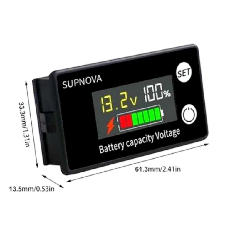 Medidor de energia display LCD para bateria CC tela colorida de 8-100V + alarme modelo 6133A