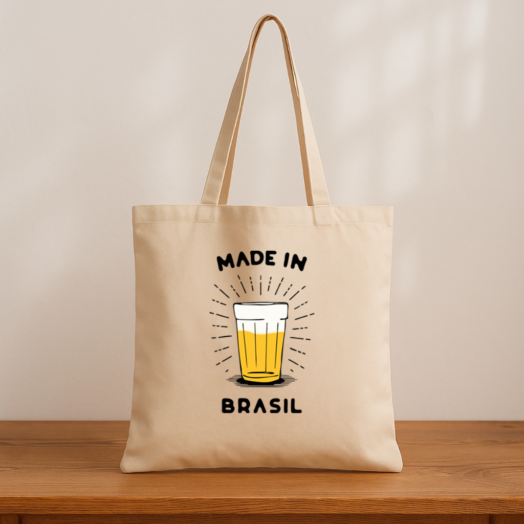 Ecobag Estampada “Made in Brasil” | Bolsa Algodão Cru Ecológica | Estilo Retrô e Sustentável