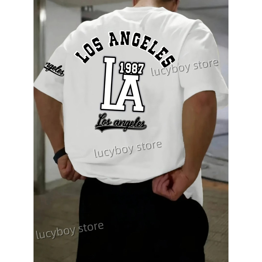 Camiseta Masculina LA 1987 Estampada Lançamento Camiseta 100% Algodão Camisetão Camisa Oversized Plus - Camisarte