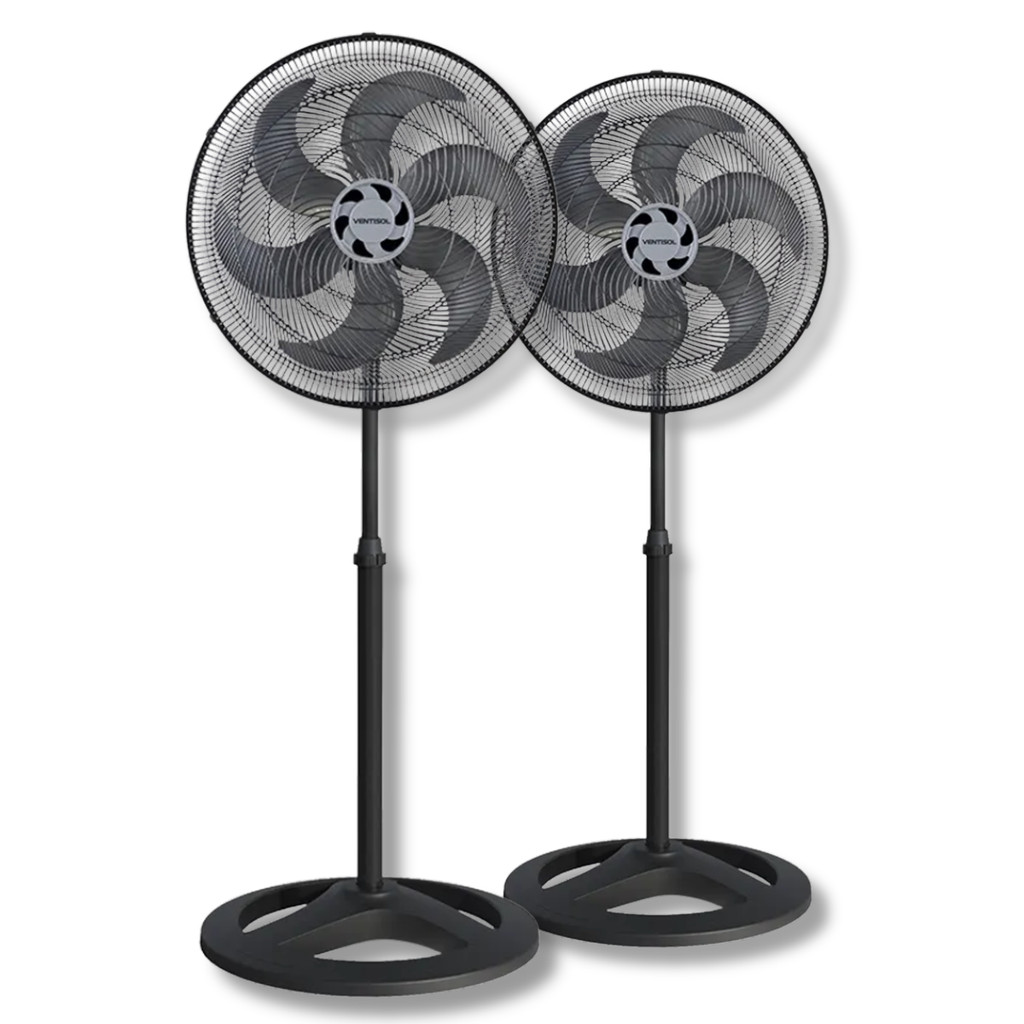 Kit 2 Ventiladores Coluna 40cm Ventisol Turbo 80W 127v 6 Pás Hélice Preto Premium 3 velocidades Oscilante