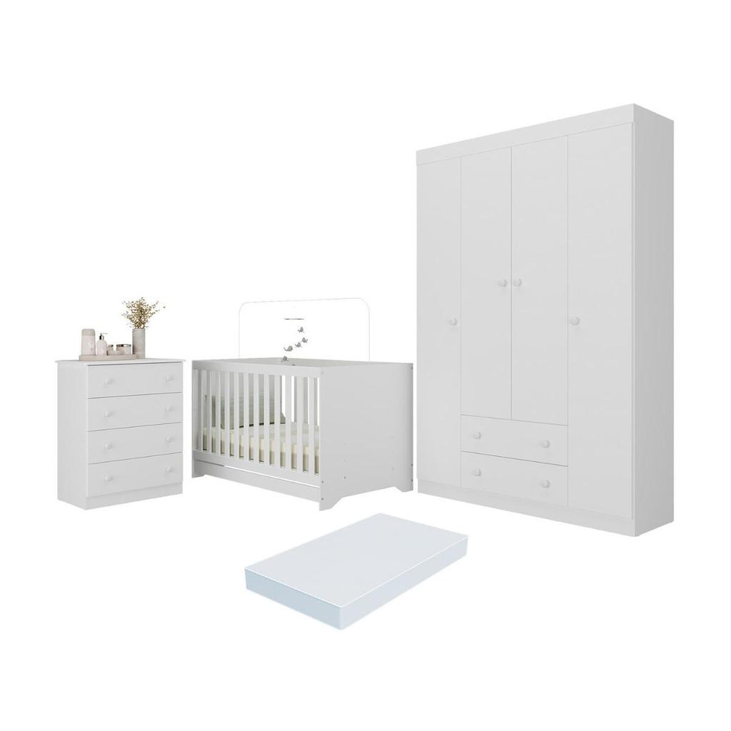 Quarto de Bebê Completo com Berço Americano 3 em 1 Colchão Incluso Encanto Multimóveis MP4601