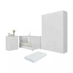 Quarto de Bebê Completo com Berço Americano 3 em 1 Colchão Incluso Encanto Multimóveis MP4601