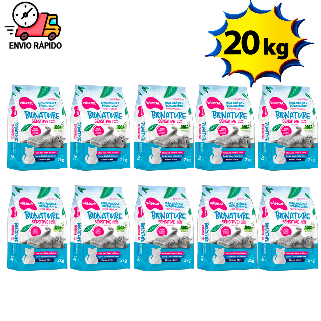 Areia Para Gato de Mandioca Wisecat 10Kg ou 20kg Biodegradável Areia de Gato Graos Finos