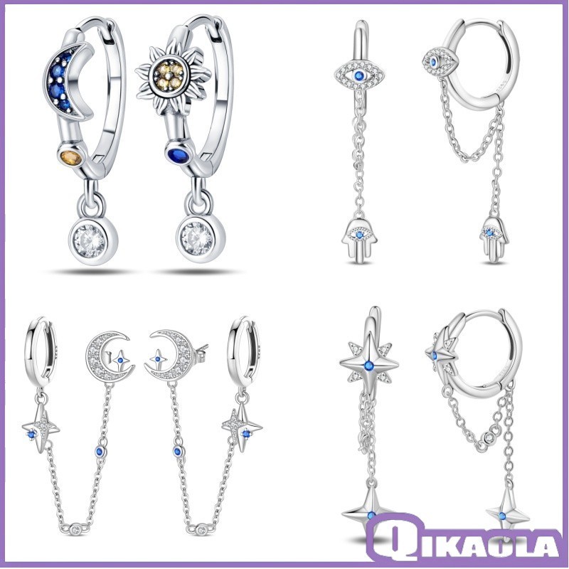 Qikaola-brincos femininos S925 prata esterlina estrela lua série brincos adequados para uso diário presentes femininos