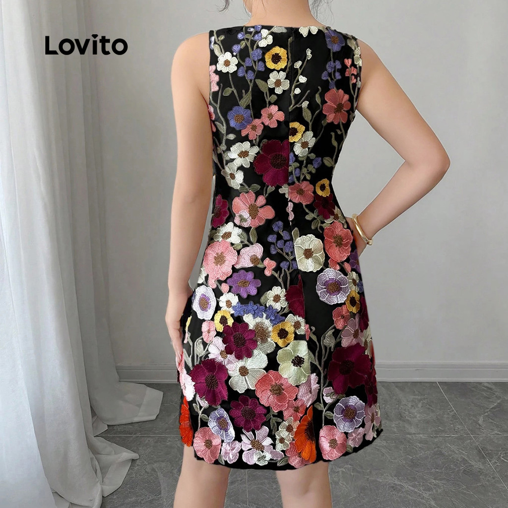 Detalhes do Lovito Vestido Elegante de Flores Primavera/verão para Mulheres L154LD031