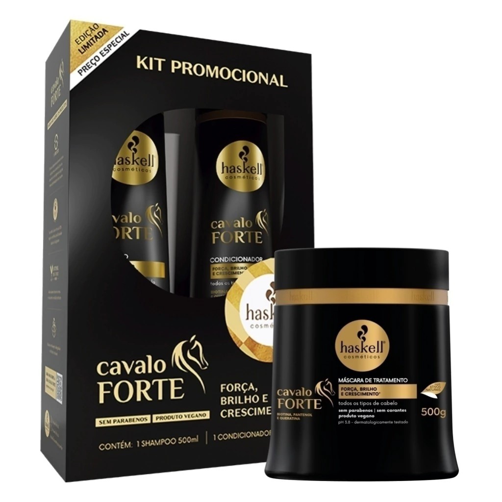Kit Haskell Cavalo Forte 500gt – Força, Brilho e Crescimento |3 itens em Oferta na Shopee