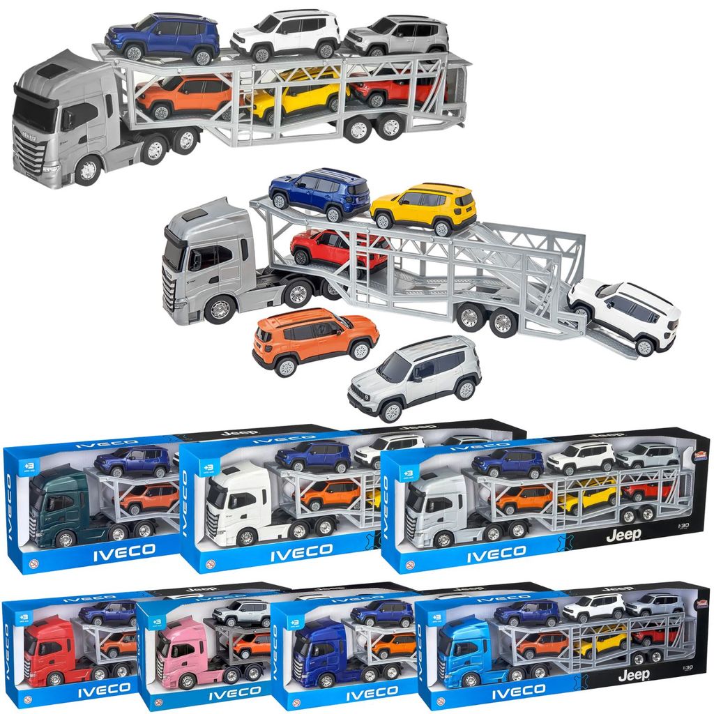 Brinquedo Caminhão Iveco S Way Cegonha Com 6 Jeep Renegade Miniatura - Usual Brinquedos
