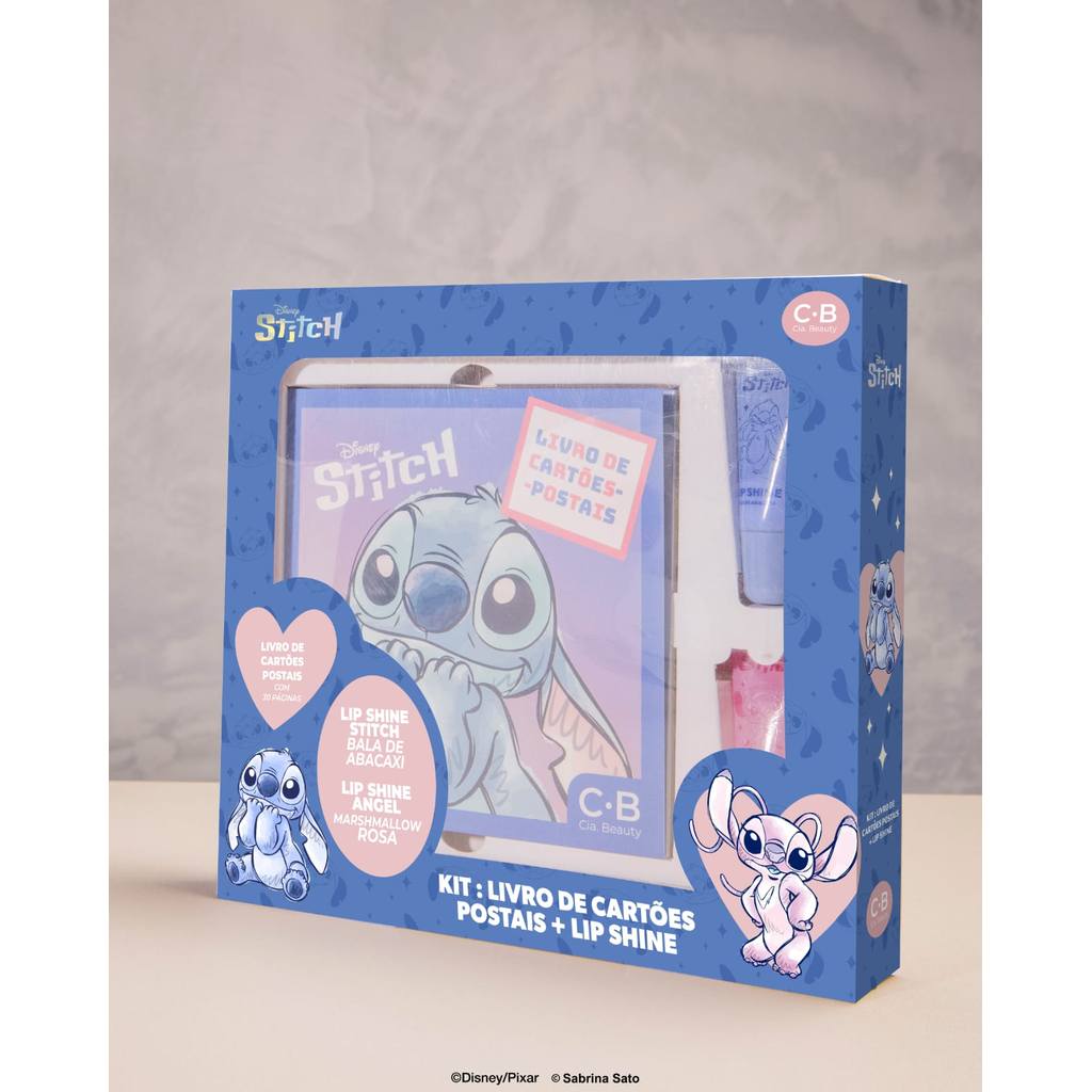 KIT LIVRO COM 31 POSTAIS + LIP SHINE STITCH ACABAXI + LIP SHINE ANGEL MARSHMALLOW 8ml